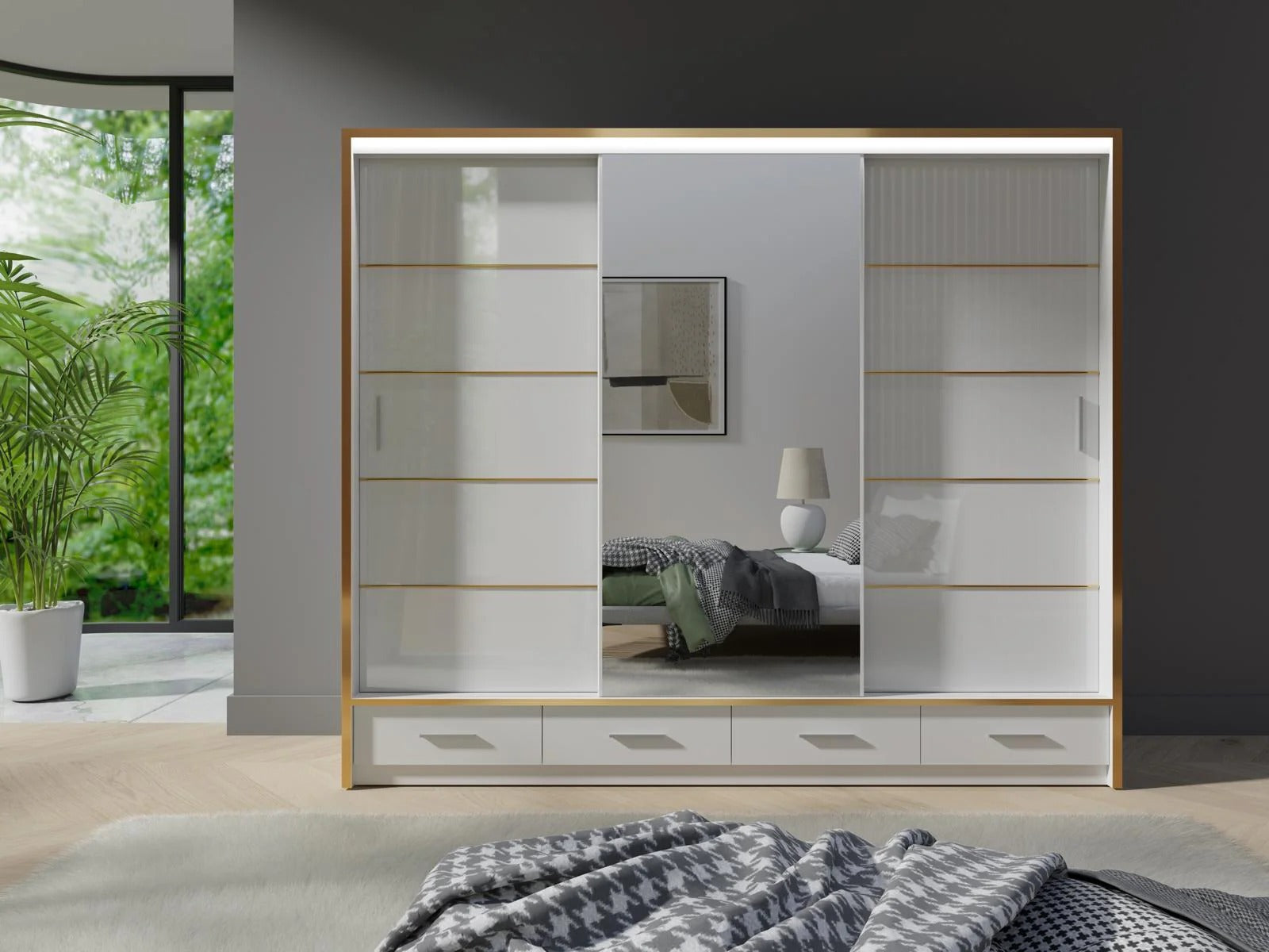 Florence High Gloss 256cm Wardrobe – Luxury Bedroom Storage with Sliding Doors
