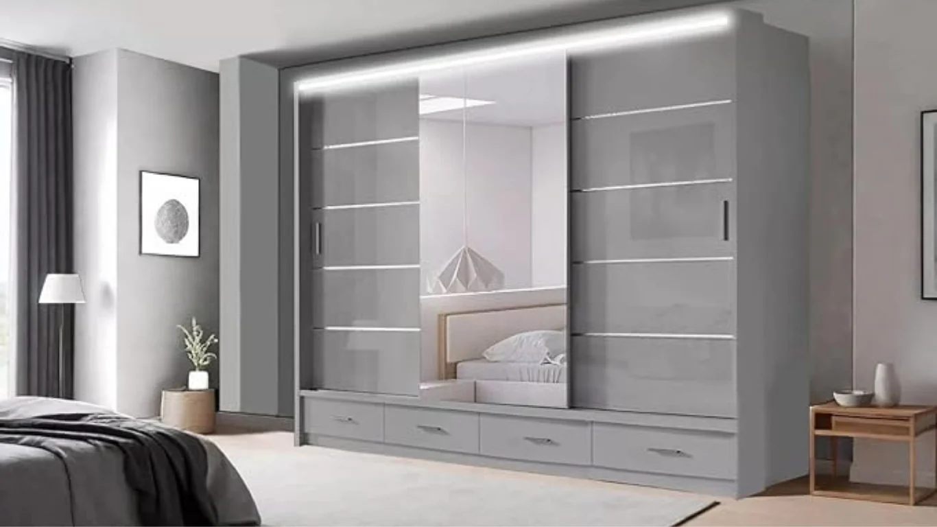 Florence High Gloss 256cm Wardrobe – Luxury Bedroom Storage with Sliding Doors