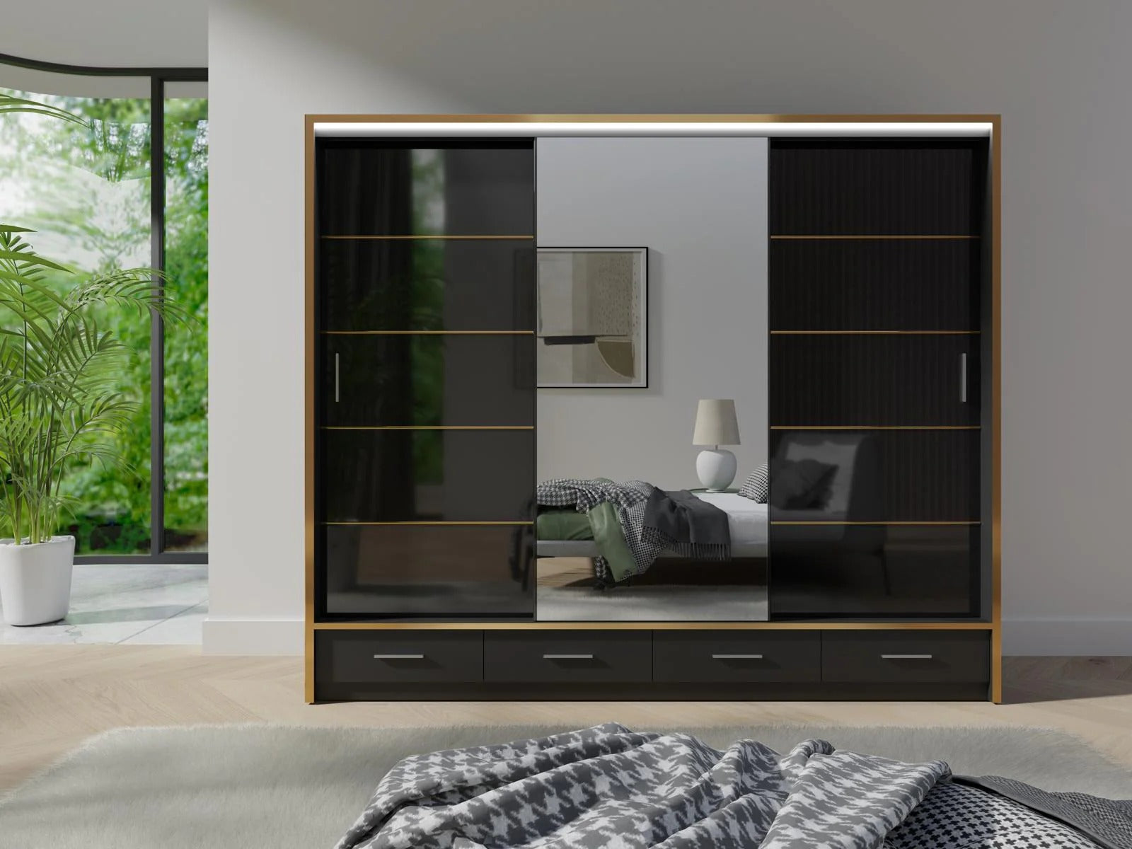 Florence High Gloss 256cm Wardrobe – Luxury Bedroom Storage with Sliding Doors