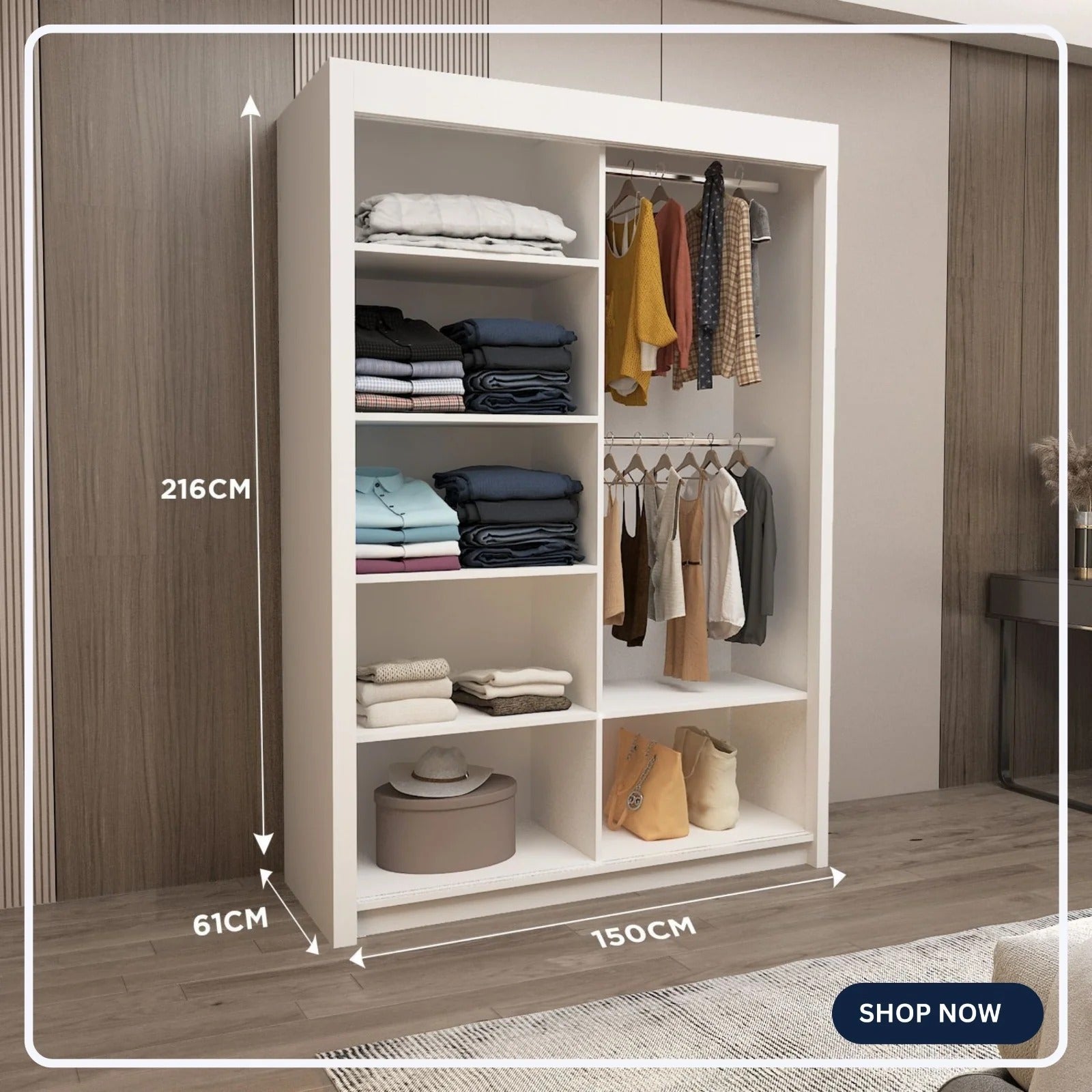 150cm Lyon Sliding Wardrobe – Contemporary Storage for Modern Homes