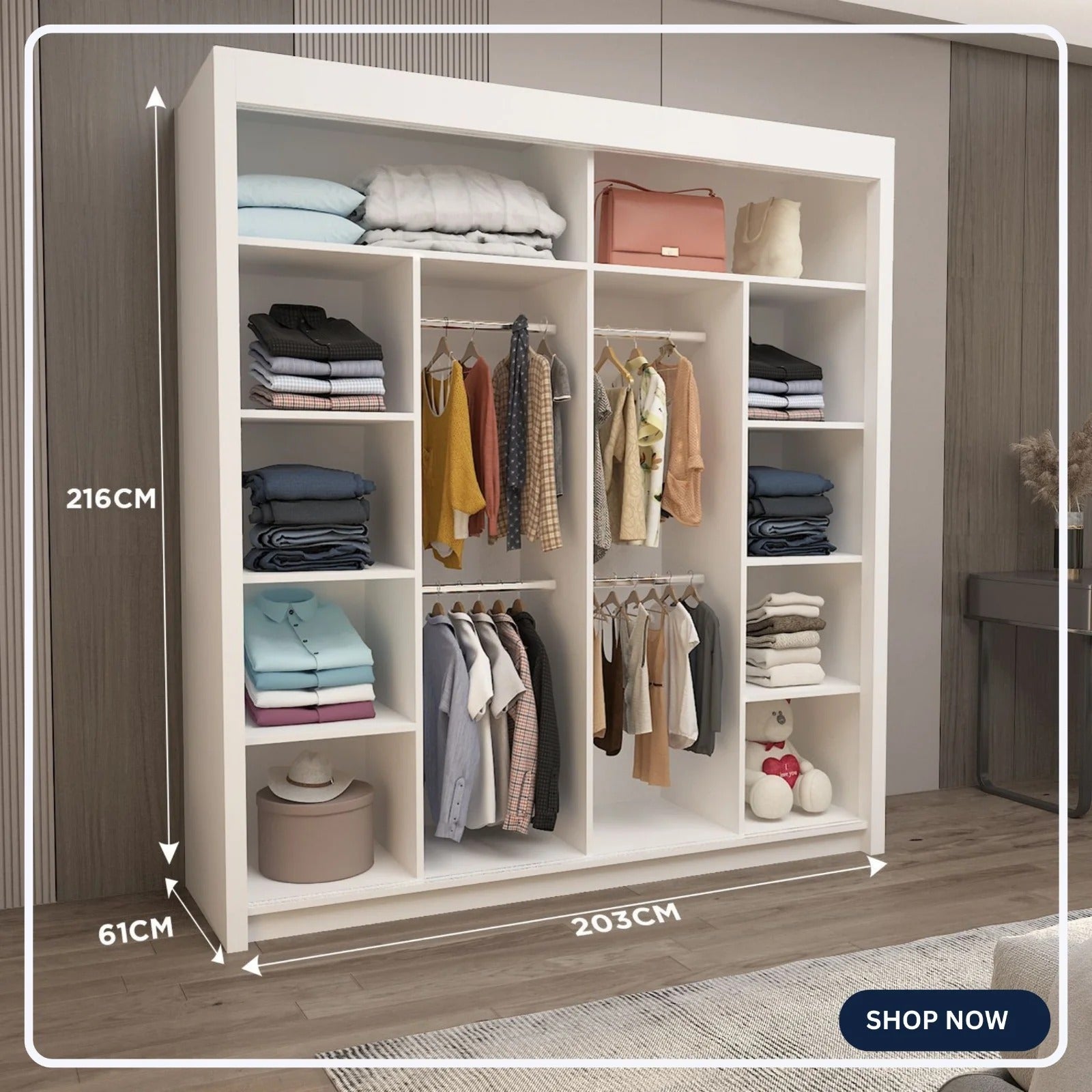 203cm Lyon Sliding Door Wardrobe – Contemporary Storage for Modern UK Homes