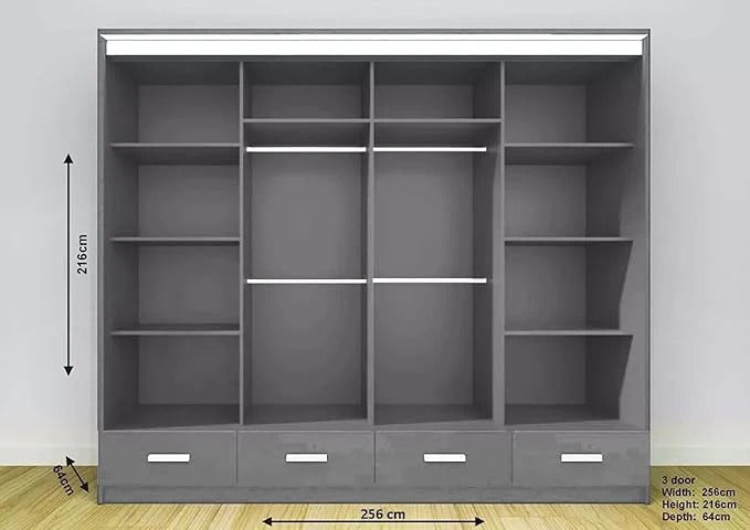 Florence High Gloss 256cm Wardrobe – Luxury Bedroom Storage with Sliding Doors