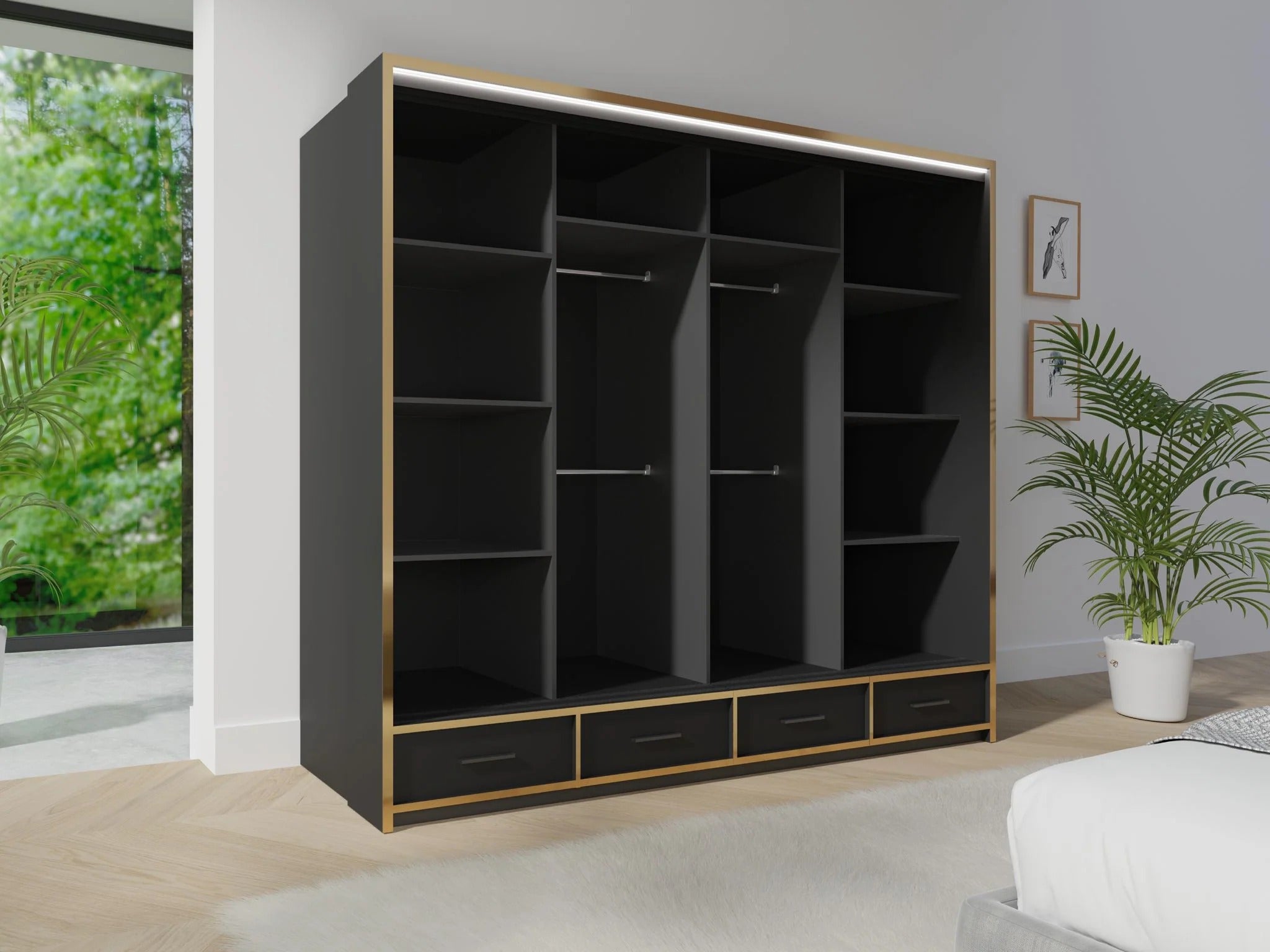 Florence High Gloss 256cm Wardrobe – Luxury Bedroom Storage with Sliding Doors