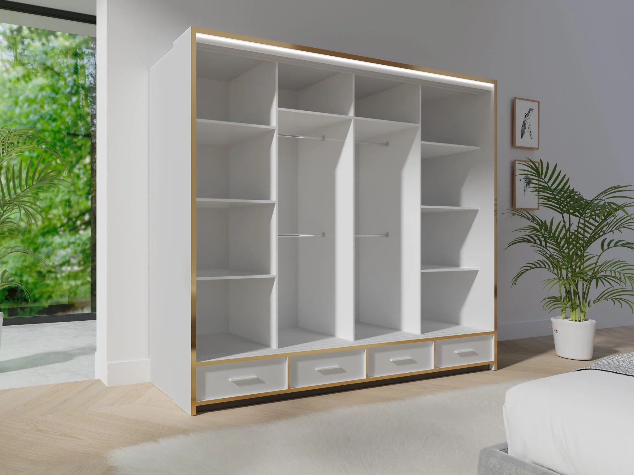 Florence High Gloss 256cm Wardrobe – Luxury Bedroom Storage with Sliding Doors